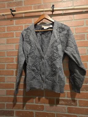 Perry Ellis Grey Button-Front Women’s wool Cardigan Sweater‎ M Sku 64